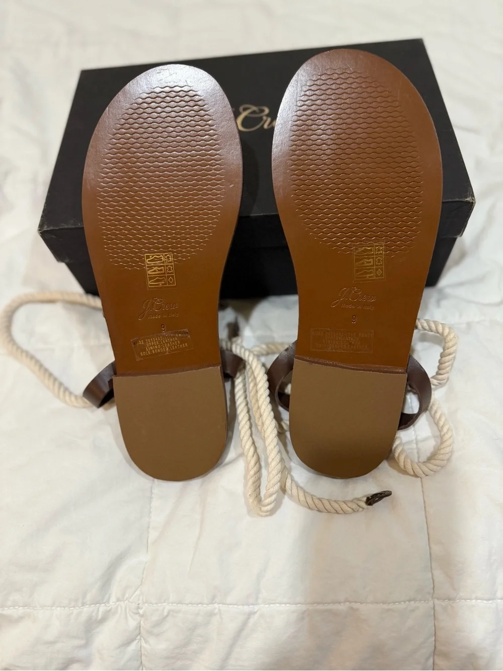 J. Crew Women's Brown Leather Rope Lace up Gladiator Sandals New